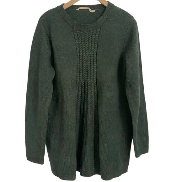 Soft Surroundings Wool Blend Green Cable Knit Sweater Size Large - Picture 1 of 6